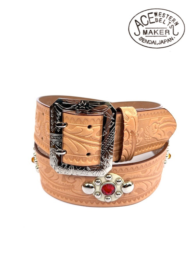 ACE WESTERN BELTS ★ Style No.180H with 50's Jewels ★ Handmade Vintage Reproduction Studded Jeweled Cowboy Western Belt - Russet