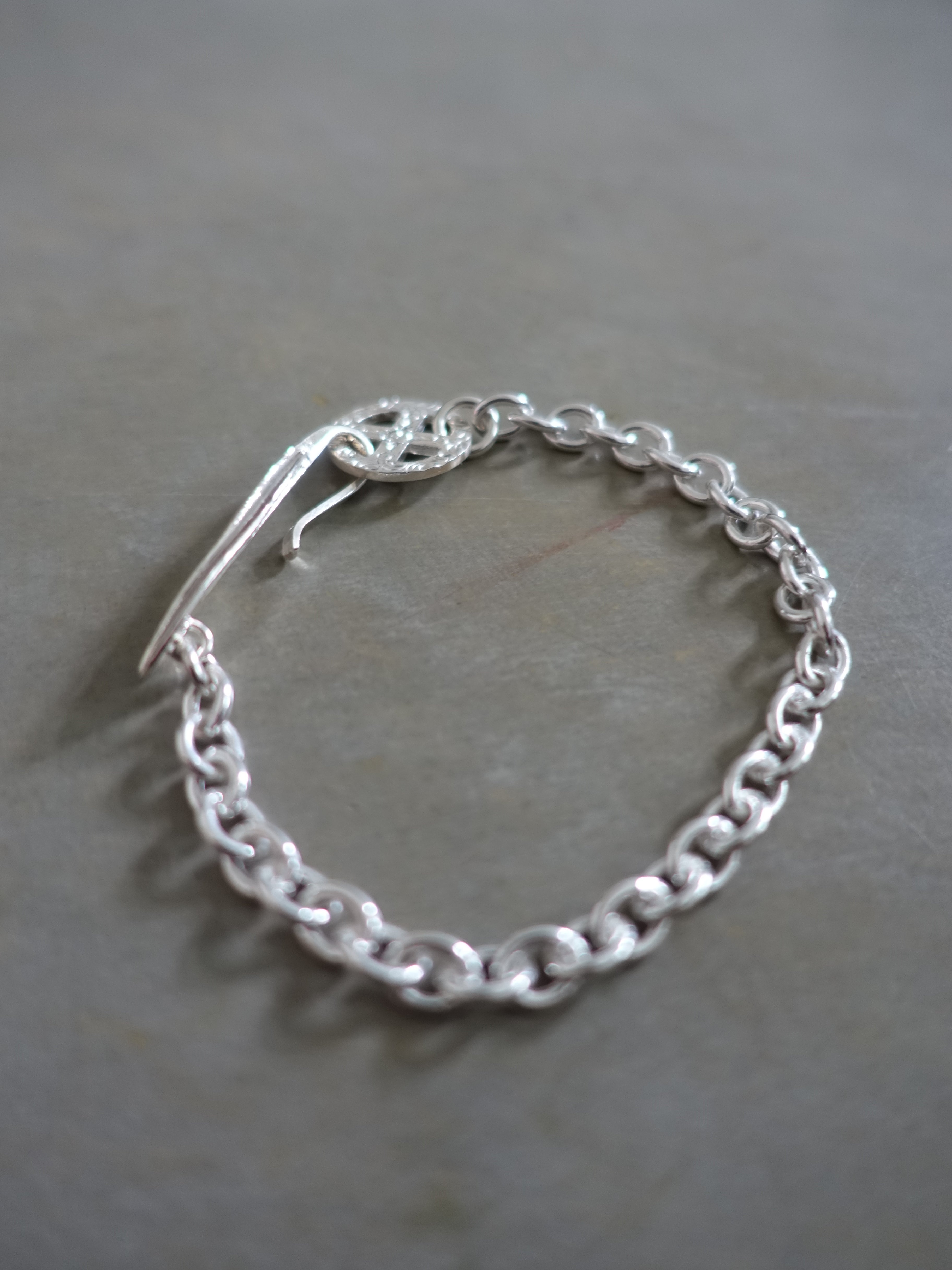 BR-305 - Feather Hook + Medicine Wheel Chain Bracelet