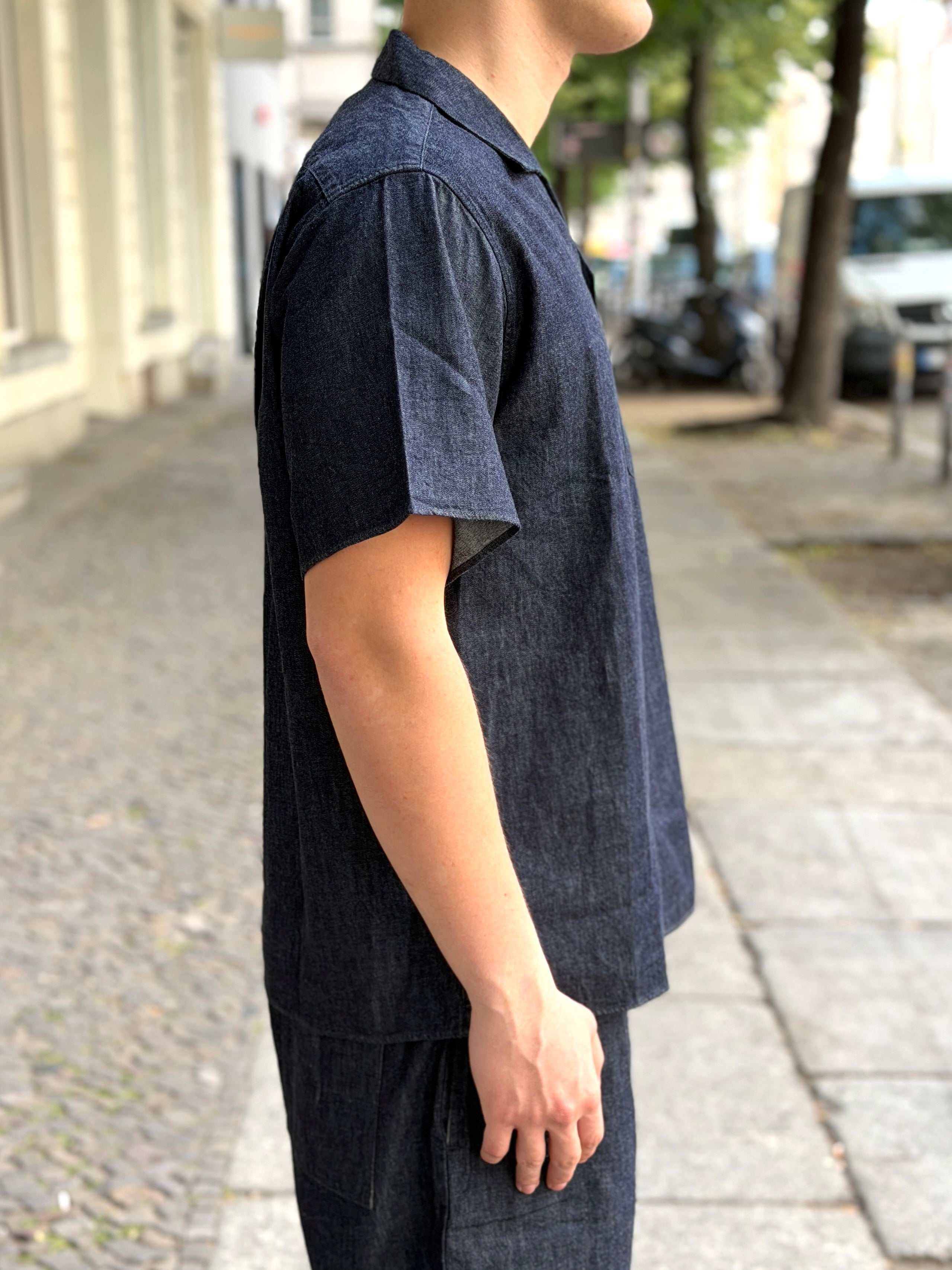 4100-2 Denim Open Collar Short Sleeve Shirt