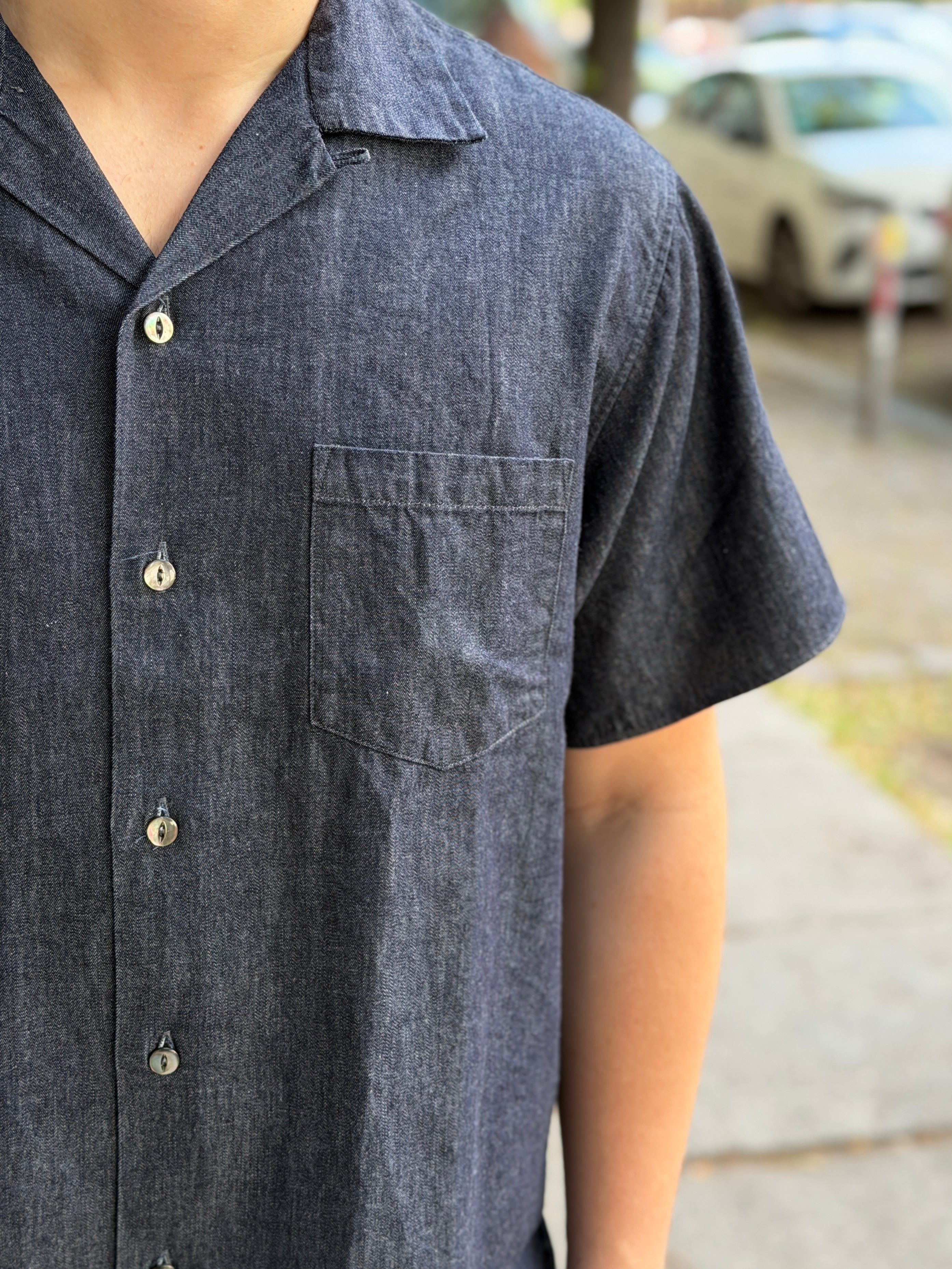 4100-2 Denim Open Collar Short Sleeve Shirt