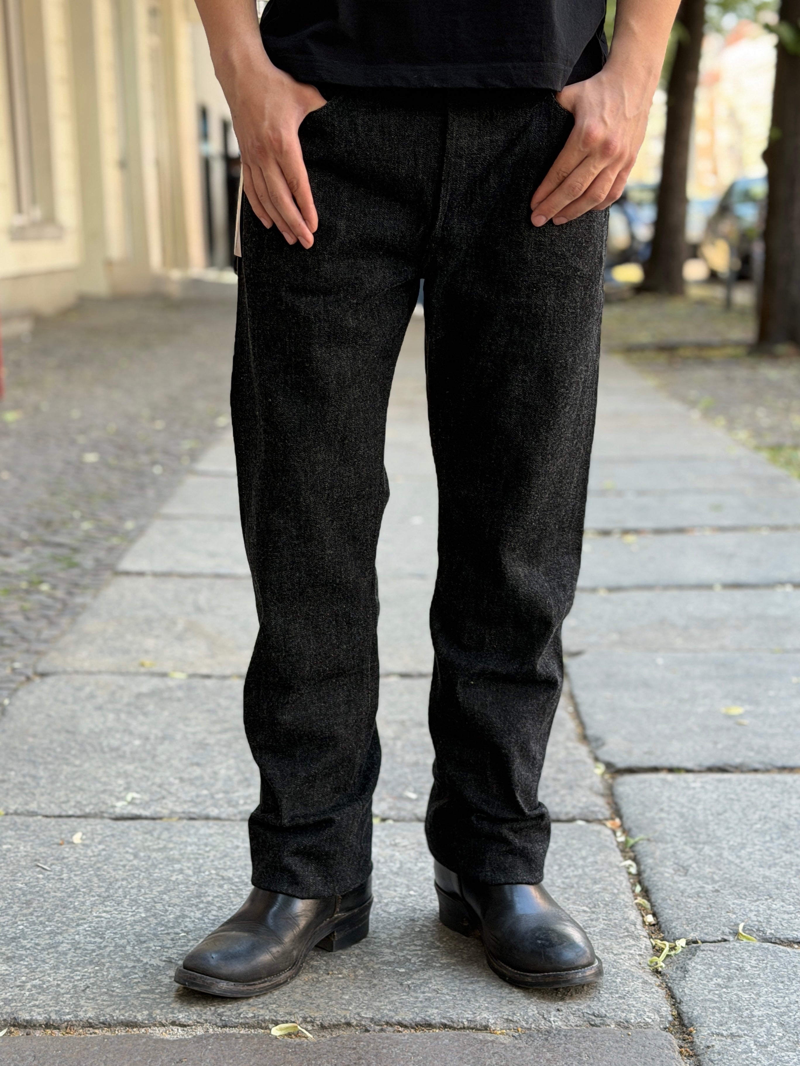 1108BKSS - Slim Straight ( SUPER SMOOTH ) Denim - 11.5oz Black Selvedge Denim - One Washed