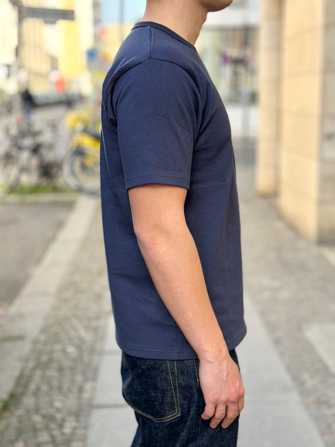 Vintage Style Medium Weight Jersey "40s POWER WEAR PRINTED LABEL" - Pocket T-Shirt - Dry Navy