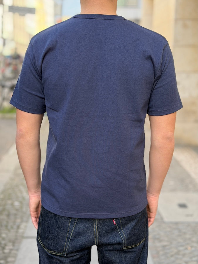 Vintage Style Medium Weight Jersey "40s POWER WEAR PRINTED LABEL" - Pocket T-Shirt - Dry Navy