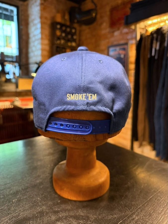 "SMOKE 'EM" 1960's Style Trucker Cap - MOTOR PSYCLONE GARAGE SERIES Blue