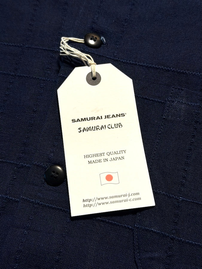 SOS26-ARS - Indigo Sashiko Lattice Open Collar Shirt