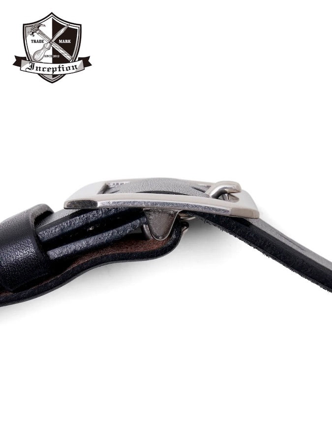 Thick Saddle Leather Garrison Belt - Vegetable Tanned - Black