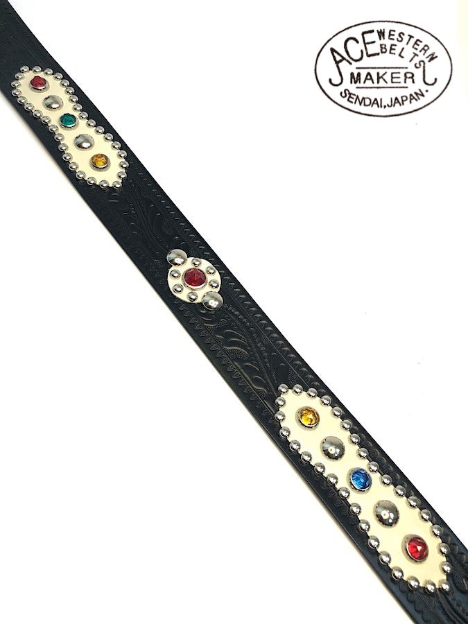 ACE WESTERN BELTS ★ Style No.180H with 50's Jewels ★ Handmade Vintage Reproduction Studded Jeweled Cowboy Western Belt - Black