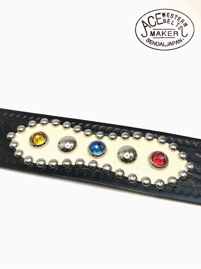 ACE WESTERN BELTS ★ Style No.180H with 50's Jewels ★ Handmade Vintage Reproduction Studded Jeweled Cowboy Western Belt - Black