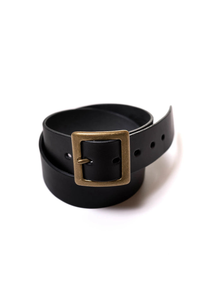 BIG JOHN VBLT03 - 4ミリ厚 姫路レザー Handmade Brass Buckle - HIMEJI LEATHER ORIGINAL BELT - Black