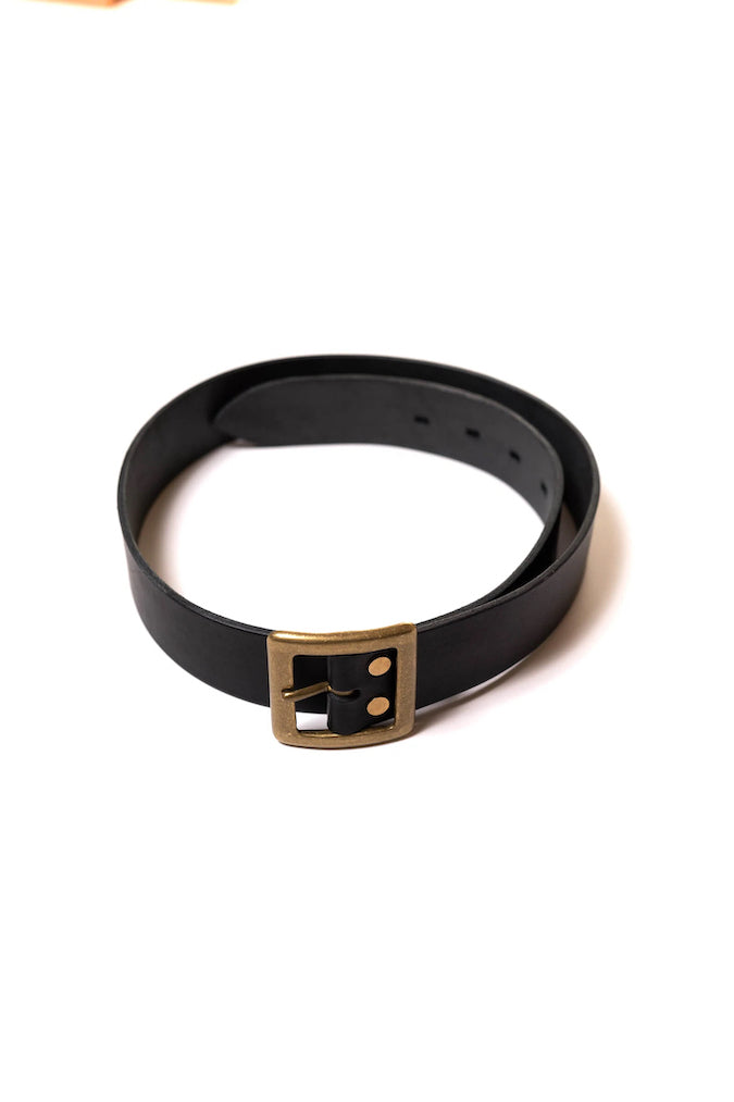 BIG JOHN VBLT03 - 4ミリ厚 姫路レザー Handmade Brass Buckle - HIMEJI LEATHER ORIGINAL BELT - Black