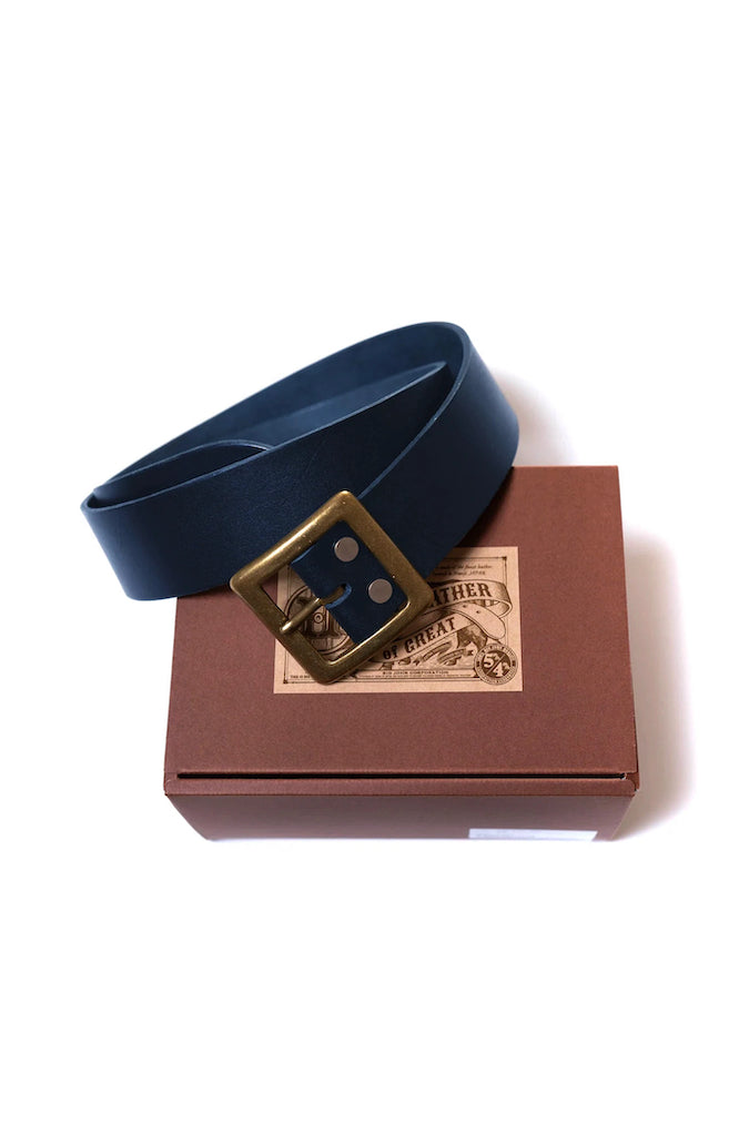 BIG JOHN VBLT03 - 4ミリ厚 姫路レザー Handmade Brass Buckle - HIMEJI LEATHER ORIGINAL BELT - Indigo
