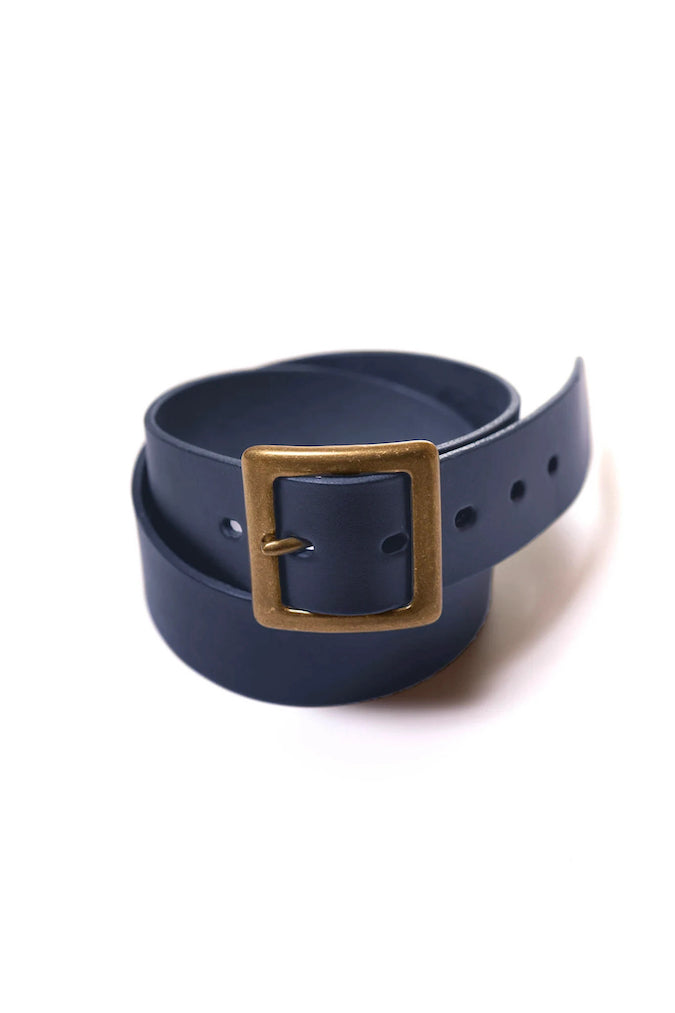 BIG JOHN VBLT03 - 4ミリ厚 姫路レザー Handmade Brass Buckle - HIMEJI LEATHER ORIGINAL BELT - Indigo
