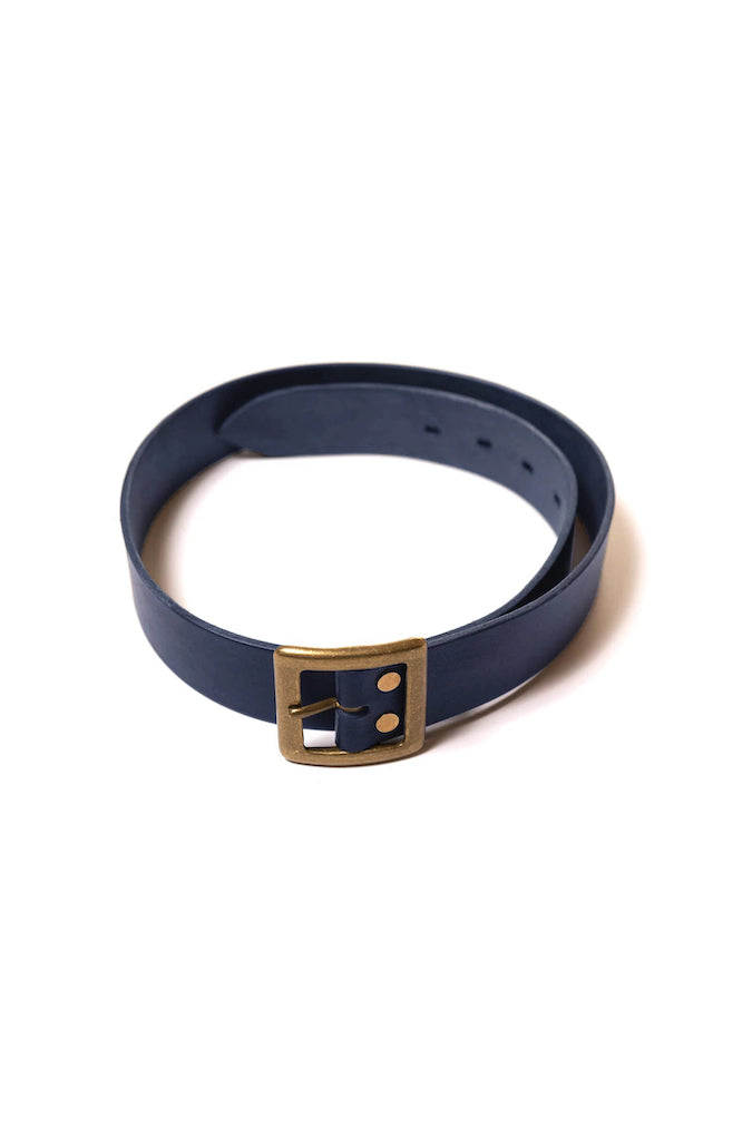BIG JOHN VBLT03 - 4ミリ厚 姫路レザー Handmade Brass Buckle - HIMEJI LEATHER ORIGINAL BELT - Indigo