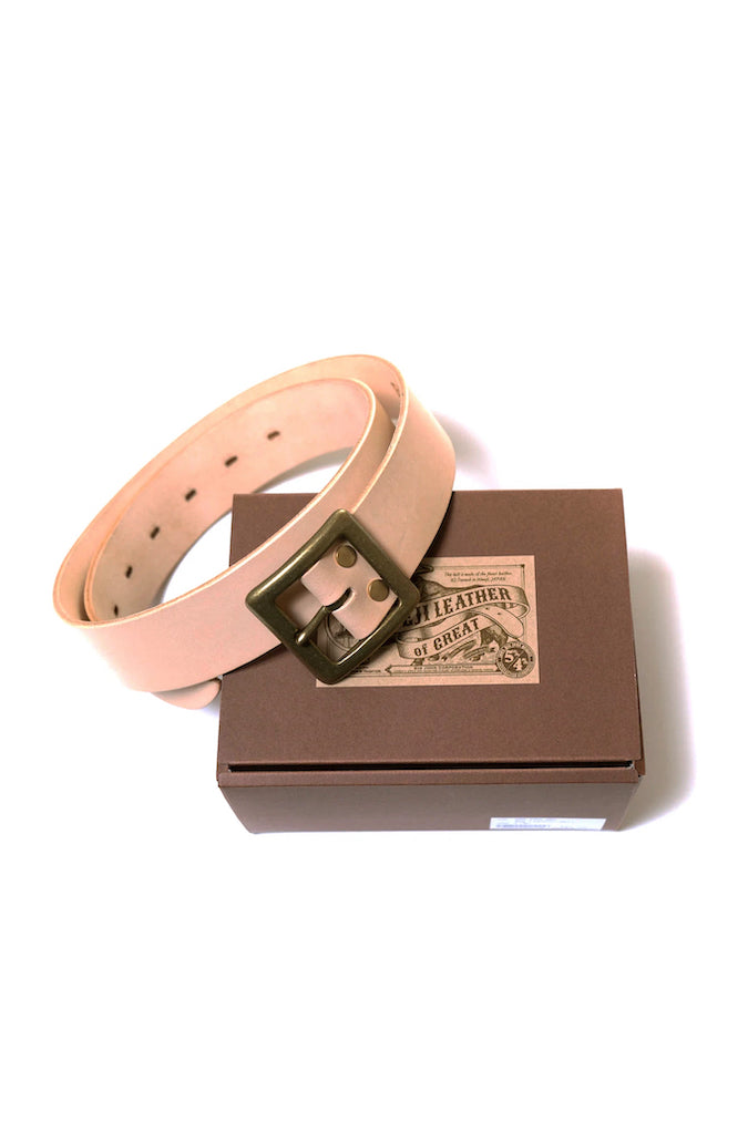 BIG JOHN VBLT03 - 4ミリ厚 姫路レザー Handmade Brass Buckle - HIMEJI LEATHER ORIGINAL BELT - Tan