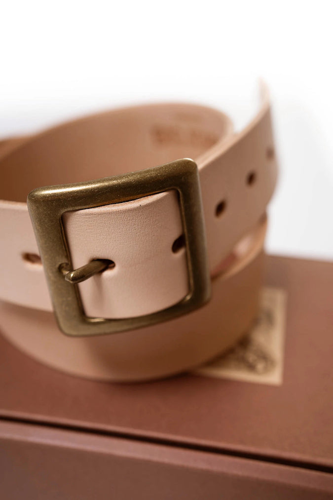 BIG JOHN VBLT03 - 4ミリ厚 姫路レザー Handmade Brass Buckle - HIMEJI LEATHER ORIGINAL BELT - Tan