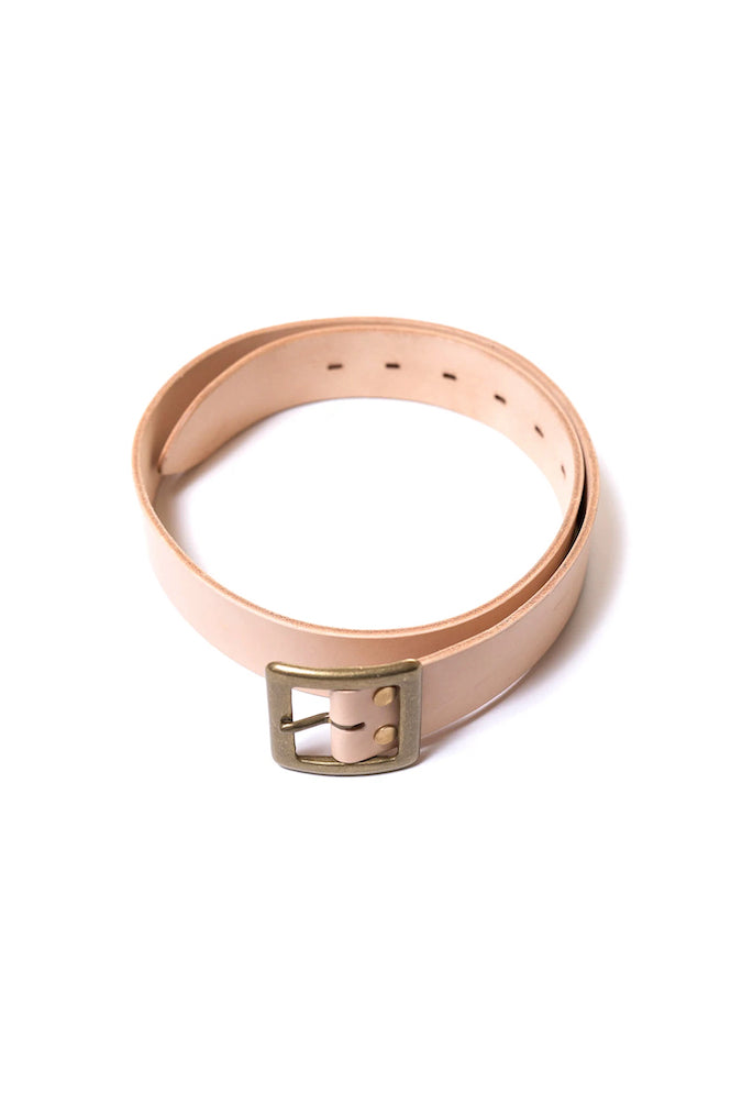 BIG JOHN VBLT03 - 4ミリ厚 姫路レザー Handmade Brass Buckle - HIMEJI LEATHER ORIGINAL BELT - Tan