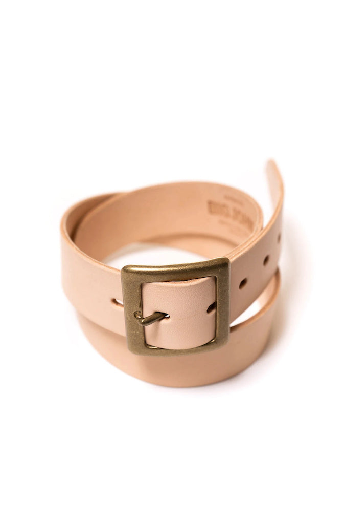 BIG JOHN VBLT03 - 4ミリ厚 姫路レザー Handmade Brass Buckle - HIMEJI LEATHER ORIGINAL BELT - Tan