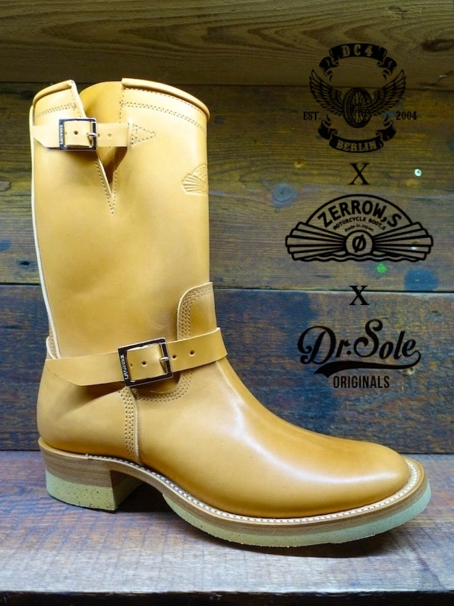 DC4 x ZERROWS x DR.SOLE originals - CUSTOM - TYPE ONE Engineer Boots - Tan Premium HORSEBUTT Leather