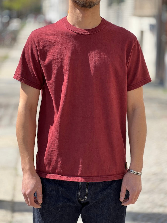 DELUXEWARE - DXT Series - 12.5oz Heavyweight Loopwheeled T-Shirt - Maroon Red - The fabric is produced in Wakayama - Sewn on vintage UNION SPECIAL 52800 machines