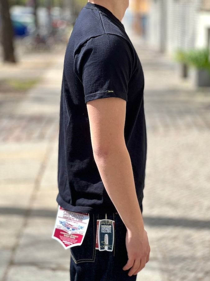 DELUXEWARE - DXT Series - 12.5oz Heavyweight Loopwheeled T-Shirt - BLACK - The fabric is produced in Wakayama - Sewn on vintage UNION SPECIAL 52800 machines