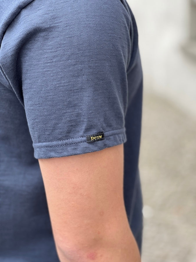 DELUXEWARE - DXT Series - 12.5oz Heavyweight Loopwheeled T-Shirt - BLUE J. - The fabric is produced in Wakayama - Sewn on vintage UNION SPECIAL 52800 machines