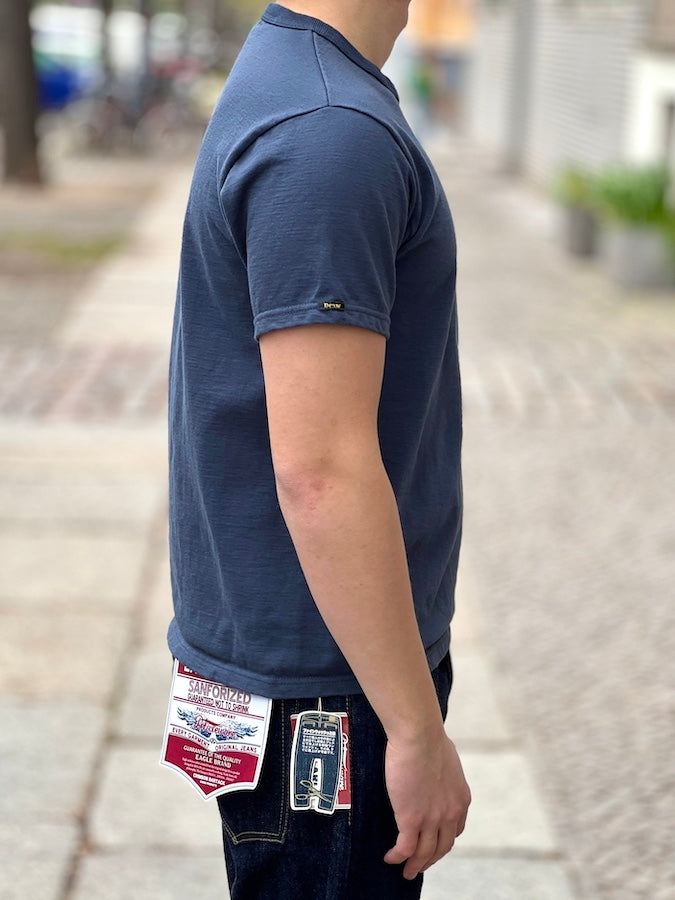 DELUXEWARE - DXT Series - 12.5oz Heavyweight Loopwheeled T-Shirt - BLUE J. - The fabric is produced in Wakayama - Sewn on vintage UNION SPECIAL 52800 machines