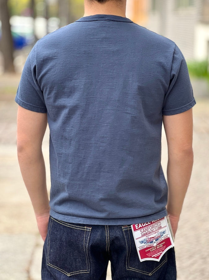 DELUXEWARE - DXT Series - 12.5oz Heavyweight Loopwheeled T-Shirt - BLUE J. - The fabric is produced in Wakayama - Sewn on vintage UNION SPECIAL 52800 machines