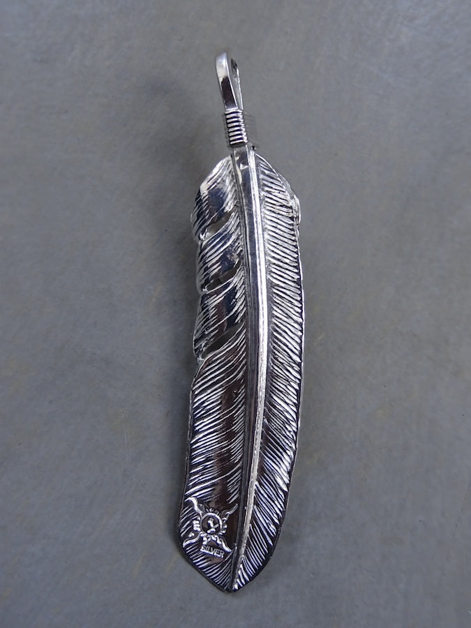 P-358R- Feather Pendant with Heartfeather with Turquoise - Large - Right