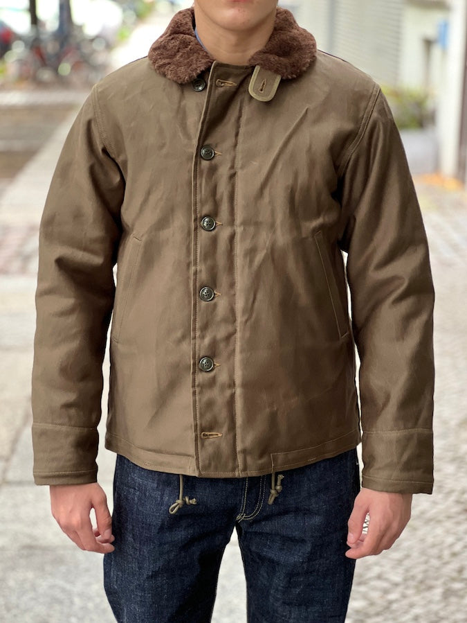 1940'S MILITARY CLOTHING "NAVY DEPARTMENT" N-1 Deck Jacket - Khaki Green