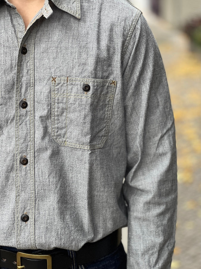 "Neal" SHIRT - UNION SPECIAL OVERALLS - 1926 STYLE WORK CLOTHING - White Pepper Chambray