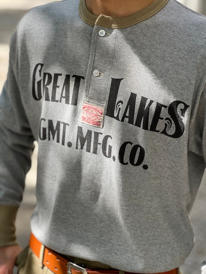 "GREAT LAKES LOGO" HENLEY NECKED LONG SLEEVE SHIRT - Vintage Style Medium Weight Jersey