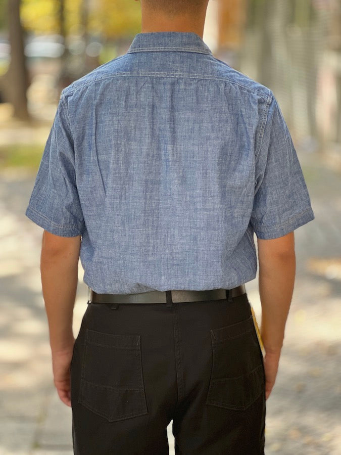 "HEAD MAN" - UNION SPECIAL OVERALLS - "Vintage Style Indigo Chambray" CUT-SLEEVE SHIRT