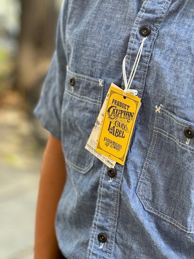 "HEAD MAN" - UNION SPECIAL OVERALLS - "Vintage Style Indigo Chambray" CUT-SLEEVE SHIRT