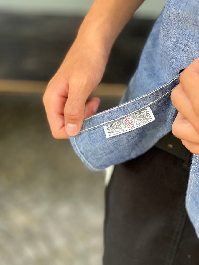 "HEAD MAN" - UNION SPECIAL OVERALLS - "Vintage Style Indigo Chambray" CUT-SLEEVE SHIRT