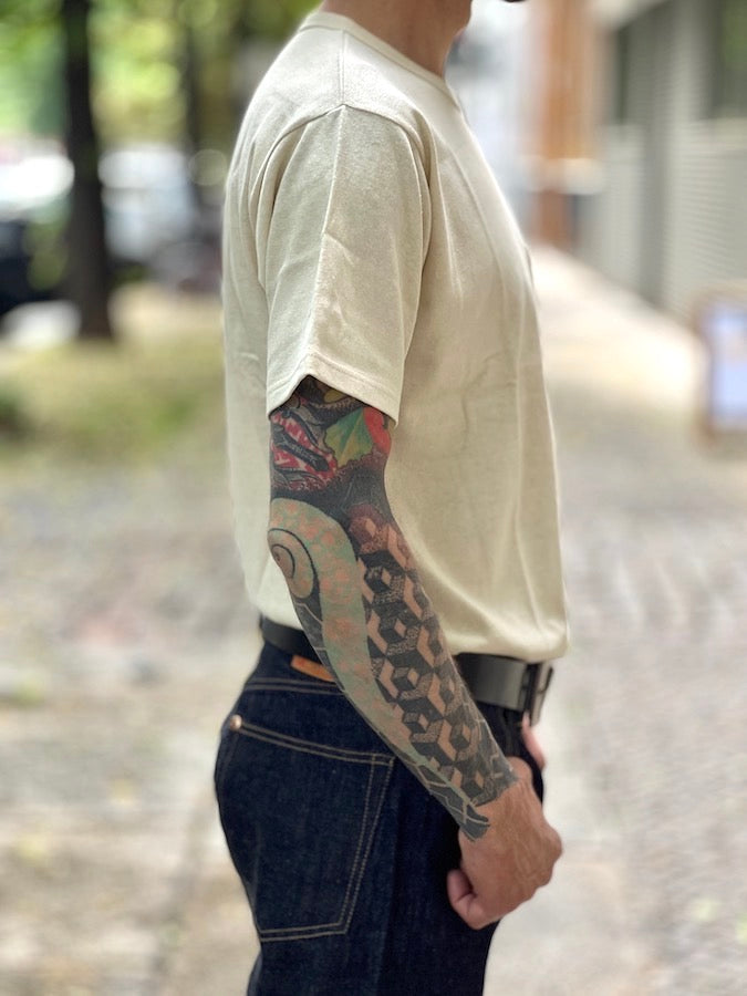 Vintage Style Medium Weight Jersey "40s POWER WEAR PRINTED LABEL" - Pocket T-Shirt - Straw Cream