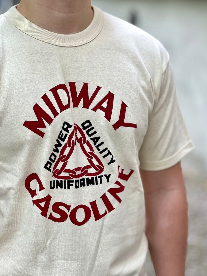 " MIDWAY GASOLINE " - Vintage Style Medium Weight Jersey "40s POWER WEAR PRINTED LABEL"