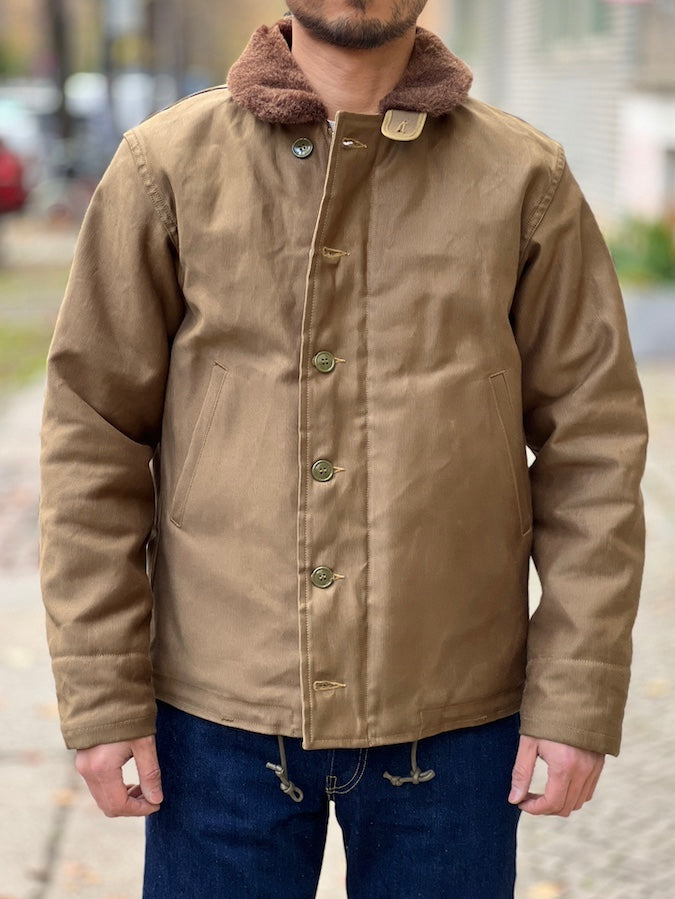 1940'S MILITARY CLOTHING "NAVY DEPARTMENT" ZIP DECK JACKET TYPE N-1 - Khaki Beige