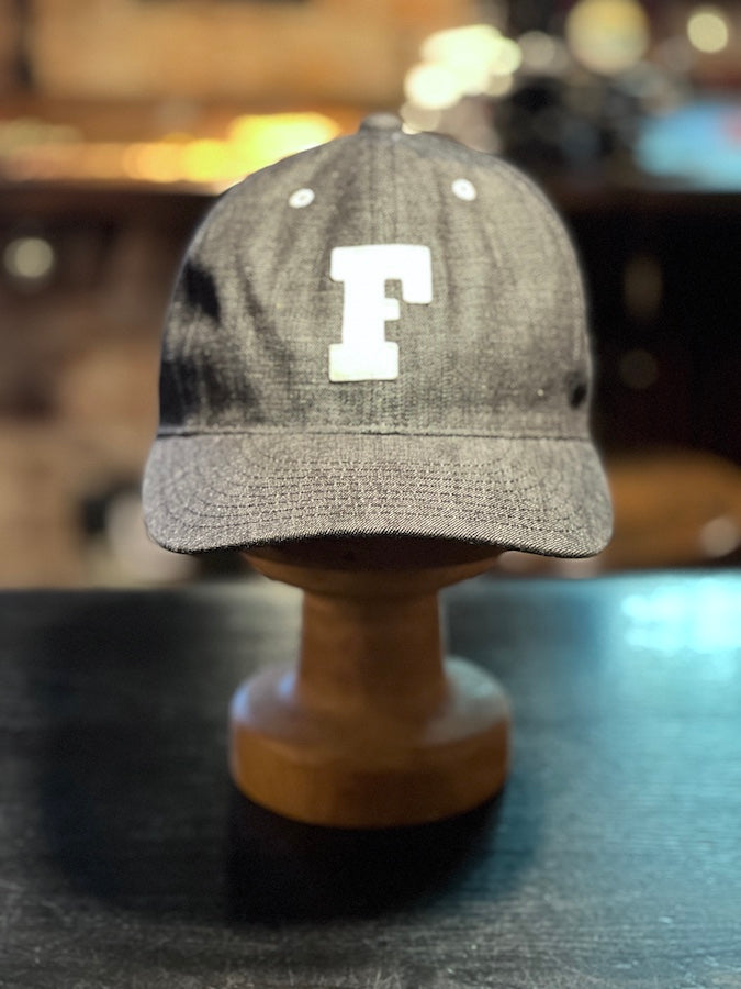 6843BK - " F " 6 Panel Black Denim 1950's Baseball Cap