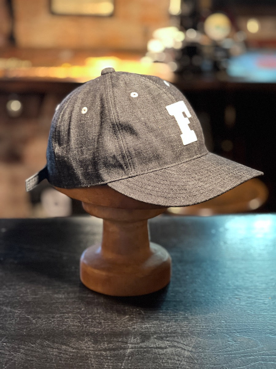 6843BK - " F " 6 Panel Black Denim 1950's Baseball Cap