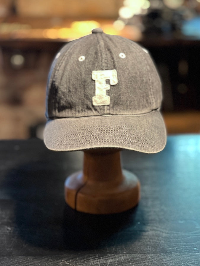 6843HW-BK - " F " Vintage Wash - 6 Panel Black Denim 1950's Baseball Cap