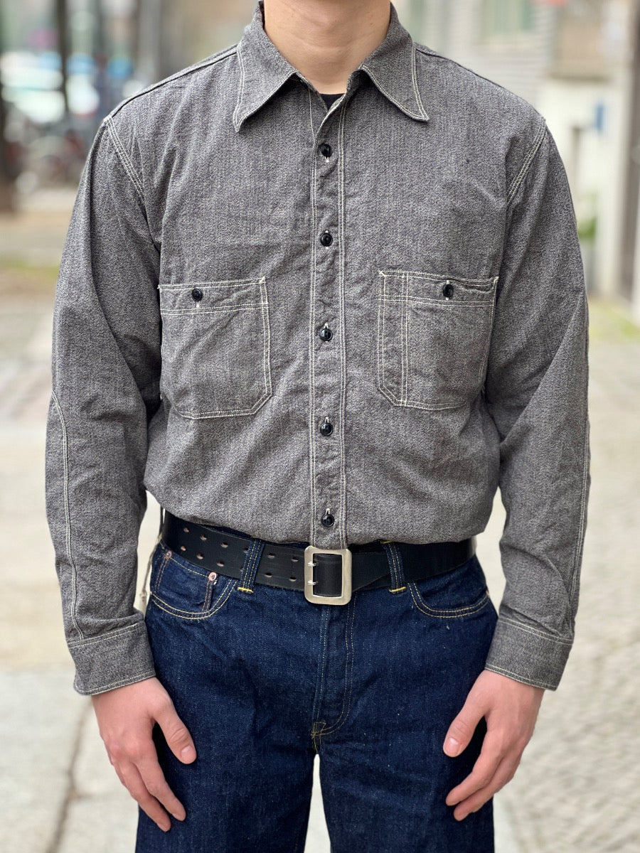 4090-2 - 30s Triple Stitch Covert Chambray Shirt - Covert Gray
