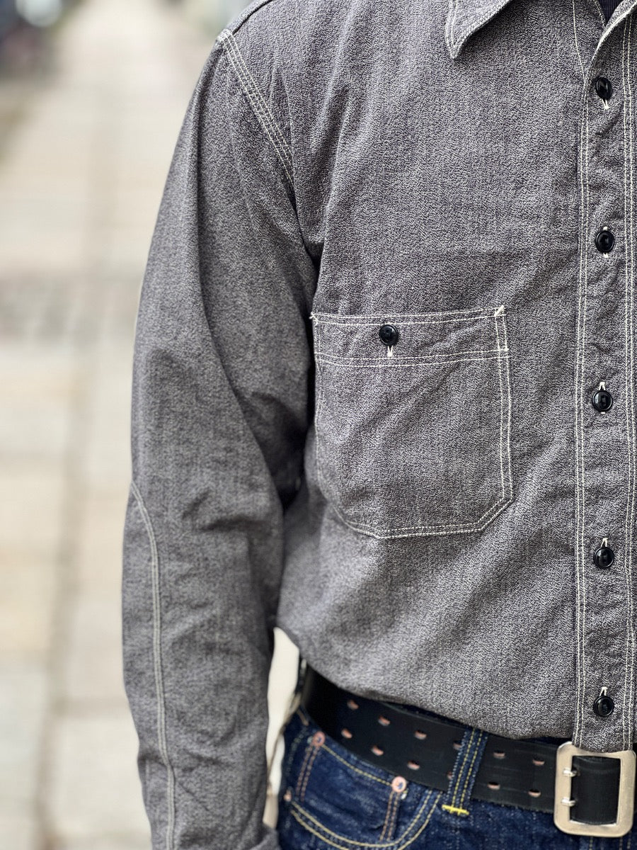 4090-2 - 30s Triple Stitch Covert Chambray Shirt - Covert Gray