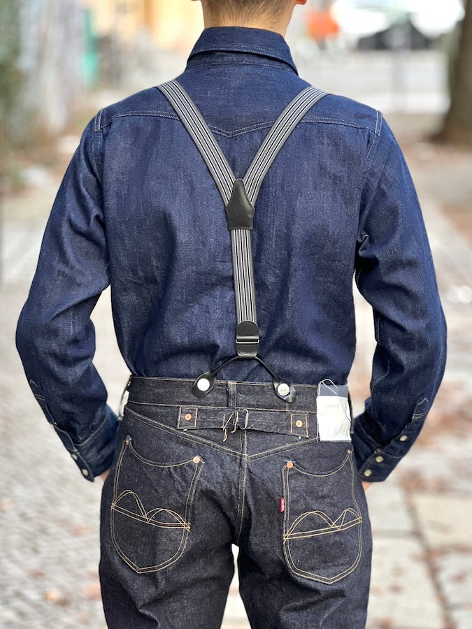 GLAD HAND & Co. - Suspender with embossed leather patch and loops - Black