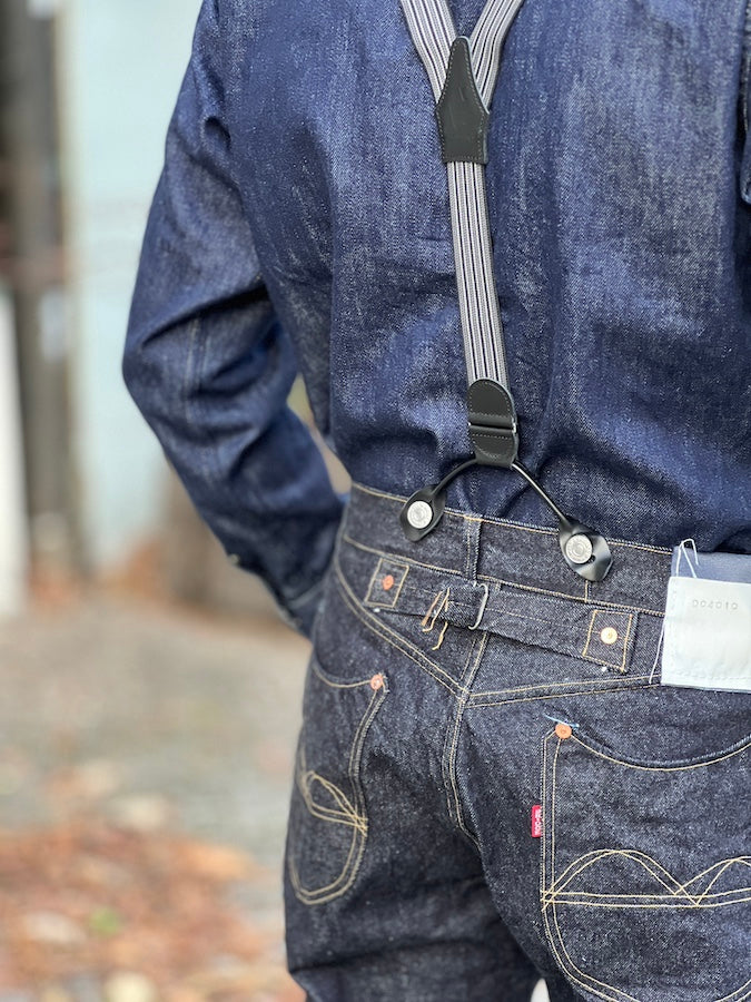 GLAD HAND & Co. - Suspender with embossed leather patch and loops - Black