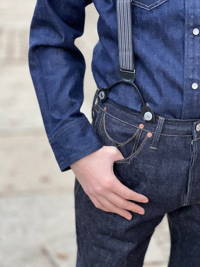 GLAD HAND & Co. - Suspender with embossed leather patch and loops - Black