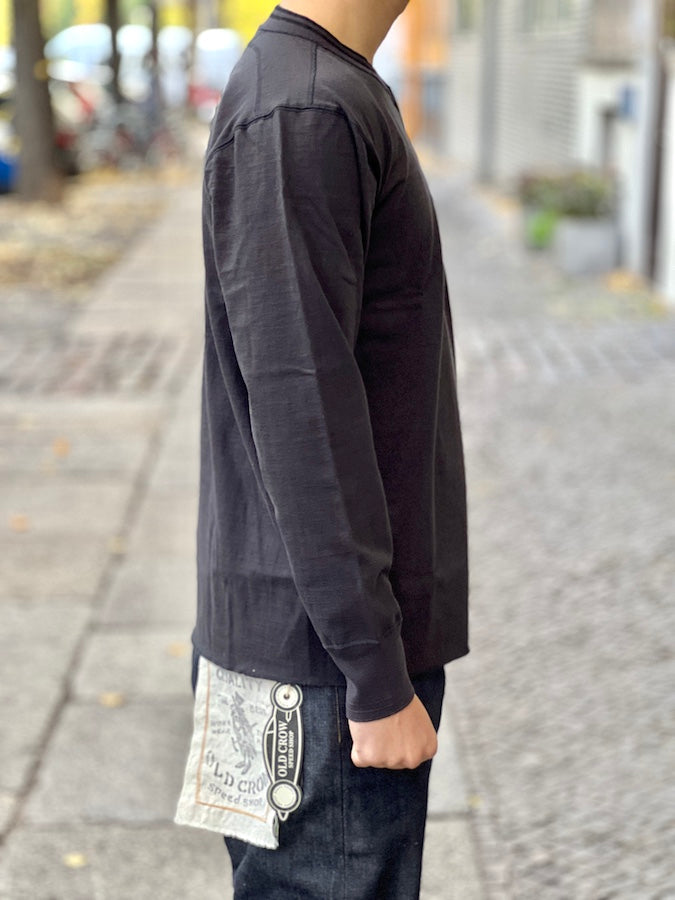 GLAD HAND & Co. - ROYAL CLASS - R-08 - Henry Pocket Long Sleeve T-Shirt - Loopwheeled - 100% U.S.A. Cotton - Black