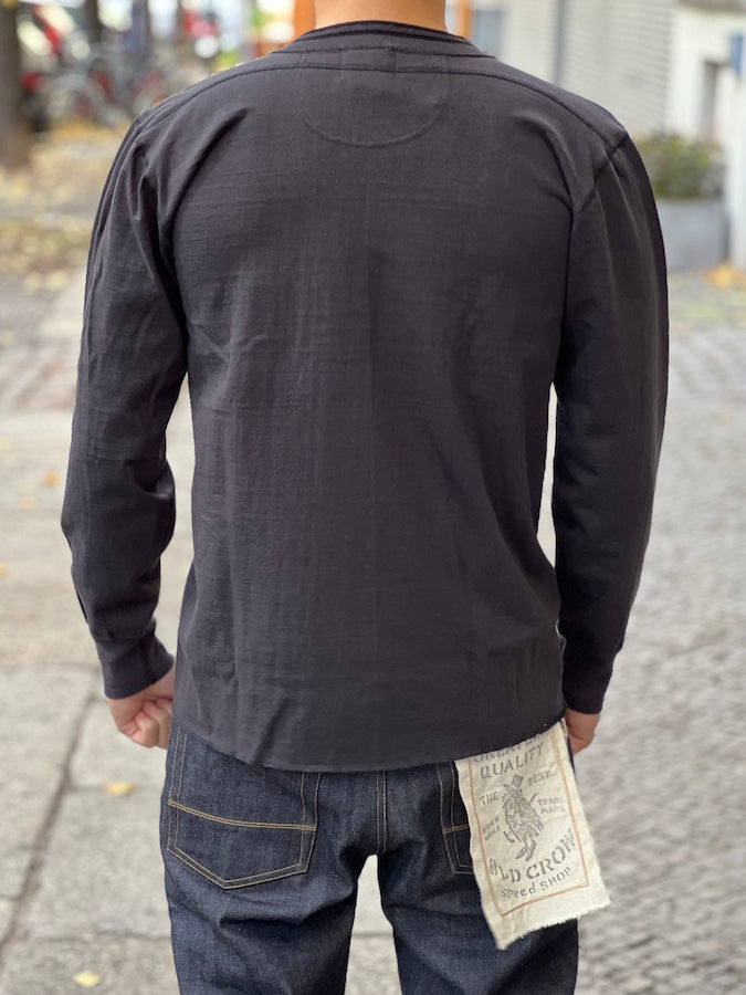 GLAD HAND & Co. - ROYAL CLASS - R-08 - Henry Pocket Long Sleeve T-Shirt - Loopwheeled - 100% U.S.A. Cotton - Black