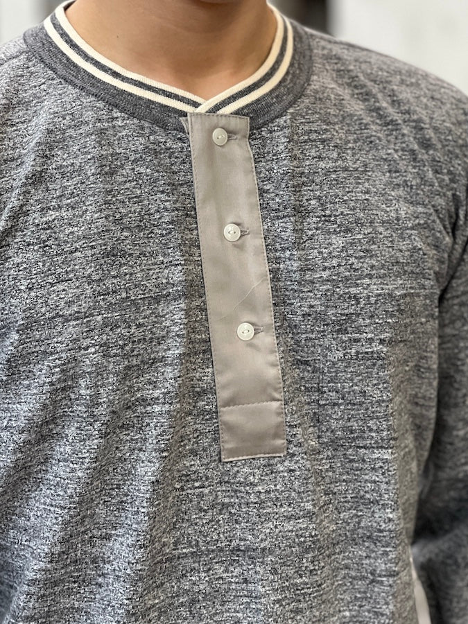 GLAD HAND & Co. - ROYAL CLASS - R-08 - Henry Pocket Long Sleeve T-Shirt - Loopwheeled - 100% U.S.A. Cotton - Heather Grey