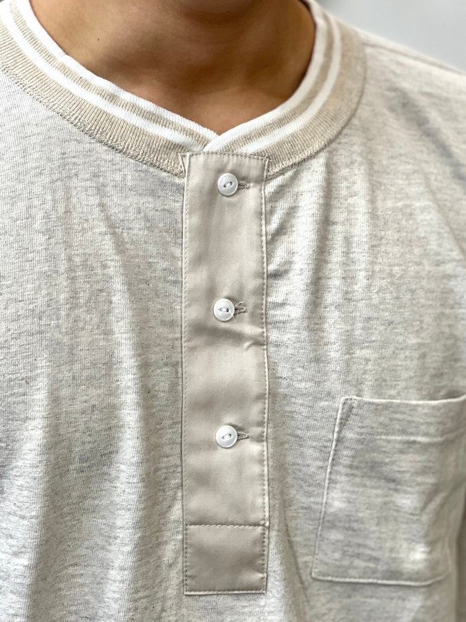 GLAD HAND & Co. - ROYAL CLASS - R-08 - Henry Pocket Long Sleeve T-Shirt - Loopwheeled - 100% U.S.A. Cotton - Oatmeal