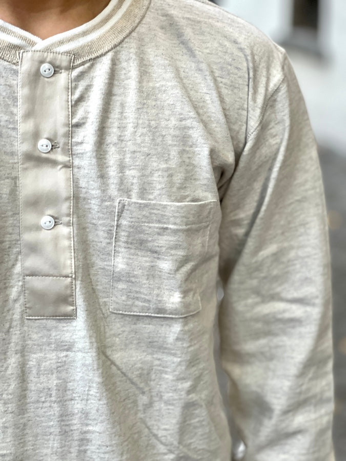 GLAD HAND & Co. - ROYAL CLASS - R-08 - Henry Pocket Long Sleeve T-Shirt - Loopwheeled - 100% U.S.A. Cotton - Oatmeal